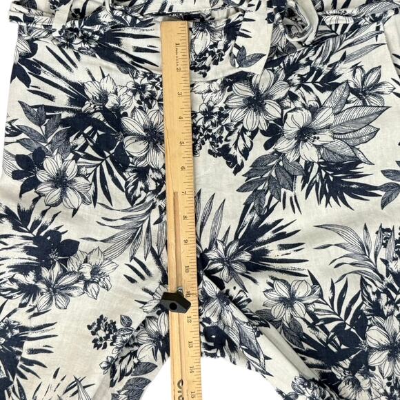 Beau Dawson Blue White Floral Linen Blend Wide Leg Tie Front Pants size M 8-10 - Picture 6 of 12